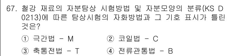 자기비파괴검사기사 2015년 67번 - 정답과 핵심 포인트를 검수 중인 기출문제