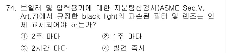 자기비파괴검사기사 2016년 74번 - 정답과 핵심 포인트를 검수 중인 기출문제