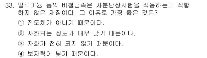 자기비파괴검사기사 2017년 33번 - 정답과 핵심 포인트를 검수 중인 기출문제