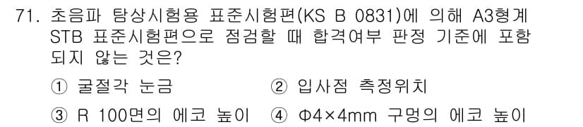 초음파비파괴검사기사(구) 2015년 71번 - 초음파 탐상 시험 방법에서 STB 표준에 따르면, R100mm의 에코 높... 에 관한 핵심 기출문제