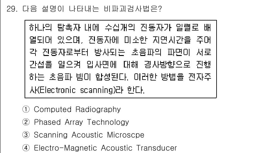 초음파비파괴검사기사 2015년 29번 - 정답과 핵심 포인트를 검수 중인 기출문제