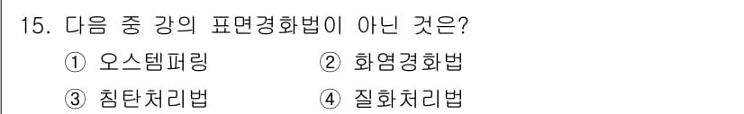 초음파비파괴검사기사 2016년 15번 - . 오스템파링은 표면경화법의 한 종류가 아니며, 다른 열처리 또는 표면 ... 에 관한 핵심 기출문제