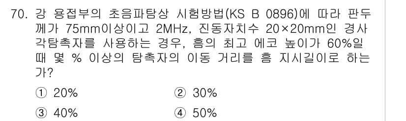 초음파비파괴검사기사 2017년 70번 - 정답과 핵심 포인트를 검수 중인 기출문제