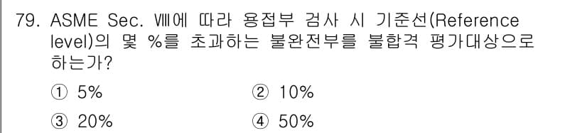 초음파비파괴검사기사 2017년 79번 - ASME Sec. VIII에 따르면, 용접부 검사 시 불완전부를 평가하는... 에 관한 핵심 기출문제