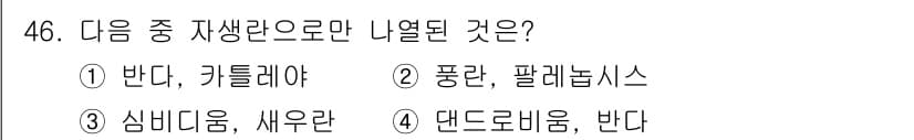 종자기능사 2016년 46번 - . 심비듐, 세우란

이 식물들은 자생식물의 특징을 가지며, 열대 지역에... 에 관한 핵심 기출문제