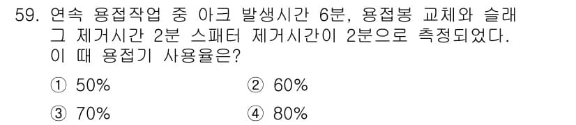방사선비파괴검사기능사 2015년 59번 - 주어진 문제는 연속 용접작업의 이론과 관련이 있으며, 발생 시간과 재가동... 에 관한 핵심 기출문제