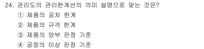 품질경영산업기사 2015년 24번 - 관리도는 공정의 특성을 파악하고 공정 변동을 모니터링하기 위해 사용되며,... 에 관한 핵심 기출문제