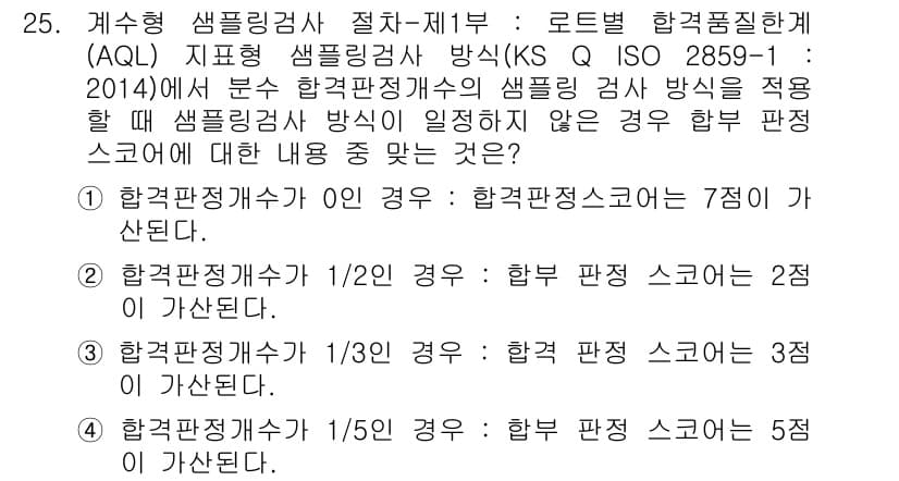 품질경영산업기사 2015년 25번 - 정답과 핵심 포인트를 검수 중인 기출문제
