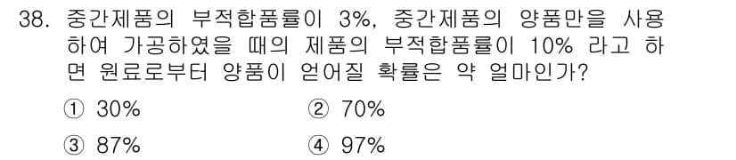 품질경영산업기사 2015년 38번 - 부적합품 비율은 두 가지 요소의 영향을 받습니다. 첫 번째로, 중간 제품... 에 관한 핵심 기출문제