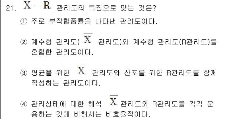 품질경영산업기사 2016년 21번 - 정답과 핵심 포인트를 검수 중인 기출문제