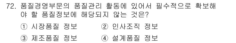 품질경영산업기사 2016년 72번 - 품질경영에서 설계품질 정보는 품질 관리와 직접적으로 관련되지 않으며, 품... 에 관한 핵심 기출문제