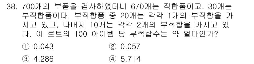 품질경영산업기사 2017년 38번 - 정답과 핵심 포인트를 검수 중인 기출문제