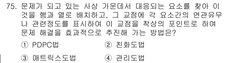 품질경영산업기사 2017년 75번 - . PDPC법

PDPC법은 문제 해결을 위한 도구로, 문제의 원인과 결... 에 관한 핵심 기출문제