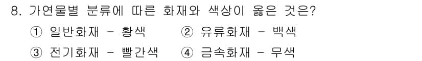 화재감식평가기사 2017년 8번 - 정답과 핵심 포인트를 검수 중인 기출문제