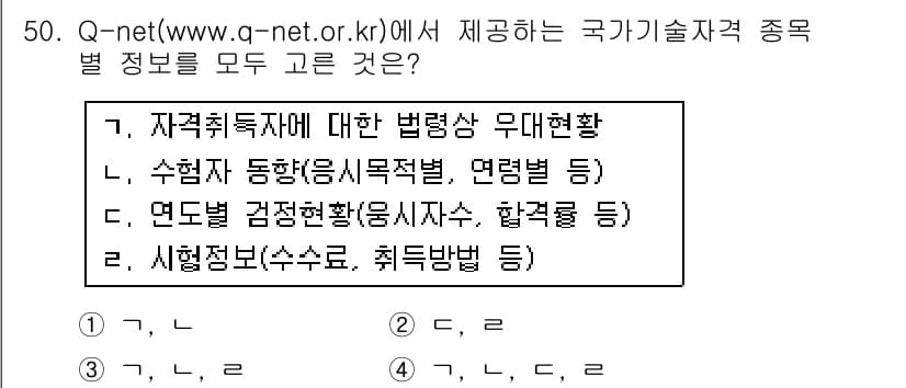 직업상담사_2급(구) 2018년 50번 - Q-net에서는 자격증 관련 정보, 즉 수험자 동향과 연령별 정보 등을 ... 에 관한 핵심 기출문제
