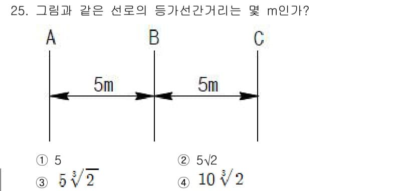 전기기사_필기 2018년 25번 - . 

직선 A와 B 사이의 거리와 C와 B 사이의 거리를 피타고라스 정... 에 관한 핵심 기출문제