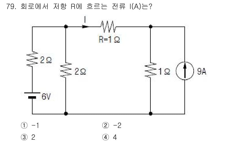 전기기사_필기 2018년 79번 - 주어진 회로에서 키르히호프의 법칙을 적용하면, 전압을 기준으로 전류를 구... 에 관한 핵심 기출문제