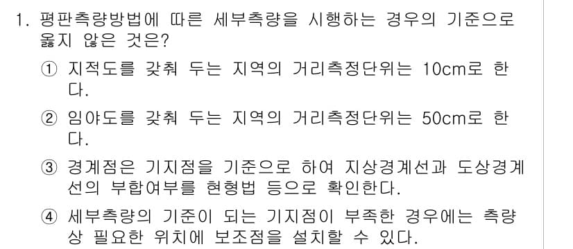 지적산업기사 2018년 1번 - 정답과 핵심 포인트를 검수 중인 기출문제
