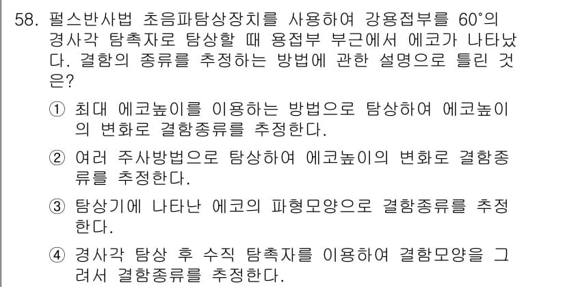 초음파비파괴검사기사 2018년 58번 - 정답과 핵심 포인트를 검수 중인 기출문제