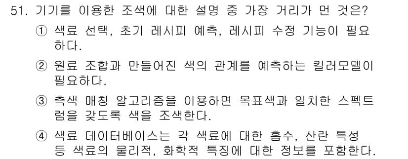 컬러리스트기사 2018년 51번 - 정답과 핵심 포인트를 검수 중인 기출문제