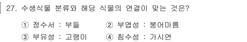 조경산업기사 2018년 27번 - 정답은 5. 침습성 : 가시연입니다. 가시연은 수생식물로서 다른 식물이나... 에 관한 핵심 기출문제