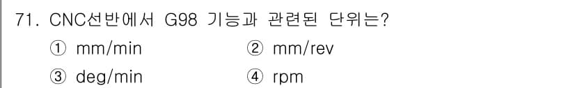컴퓨터응용가공산업기사 2018년 73번 - G98는 CNC 프로그램에서 반환 위치를 지정하는 함수로, 일반적으로 회... 에 관한 핵심 기출문제