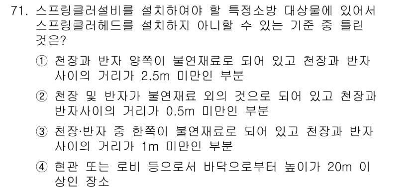 소방설비기사(기계분야) 2018년 72번 - 스프링클러 설비를 설치할 때, 수직 방사거리와 방지기구 간의 거리 기준이... 에 관한 핵심 기출문제