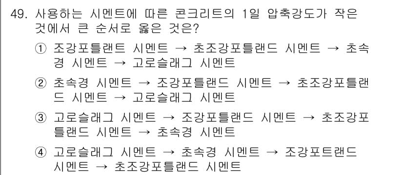 건설재료시험기사 2018년 49번 - 사용하는 시험법에 따라 콘크리트의 1일 압축강도가 다르게 나타날 수 있습... 에 관한 핵심 기출문제