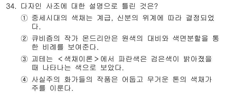 컬러리스트산업기사 2018년 34번 - 정답과 핵심 포인트를 검수 중인 기출문제