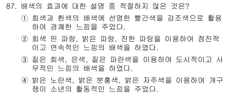 컬러리스트산업기사 2018년 88번 - 정답과 핵심 포인트를 검수 중인 기출문제