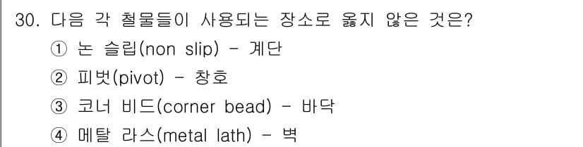 실내건축산업기사 2018년 30번 - 정답과 핵심 포인트를 검수 중인 기출문제