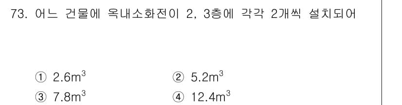 실내건축산업기사 2018년 72번 - 정답이 2인 이유는 건물의 옥내소화전이 설치되는 기준에 따라, 층당 최소... 에 관한 핵심 기출문제