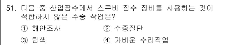 잠수기능사 2016년 51번 - 정답과 핵심 포인트를 검수 중인 기출문제