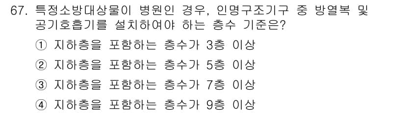 건축설비산업기사 2015년 67번 - 특정 소방대상물의 경우 인명 구조 기준에 따라 총수가 3층 이상인 건물에... 에 관한 핵심 기출문제