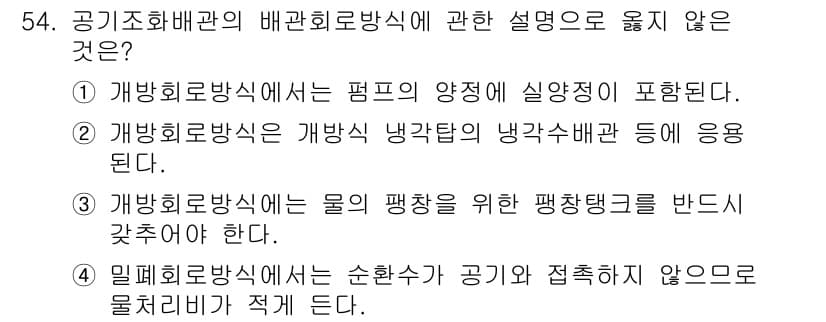 건축설비산업기사 2016년 54번 - 정답과 핵심 포인트를 검수 중인 기출문제