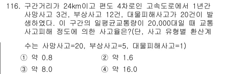 교통기사 2016년 117번 - 정답과 핵심 포인트를 검수 중인 기출문제