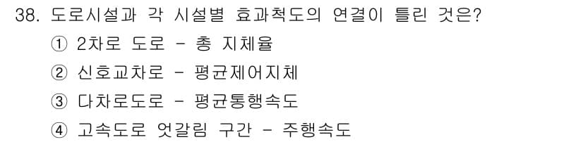 교통기사 2016년 38번 - 정답 4번은 고속도로 엇갈림 구간의 주행속도와 관련이 있습니다. 고속도로... 에 관한 핵심 기출문제