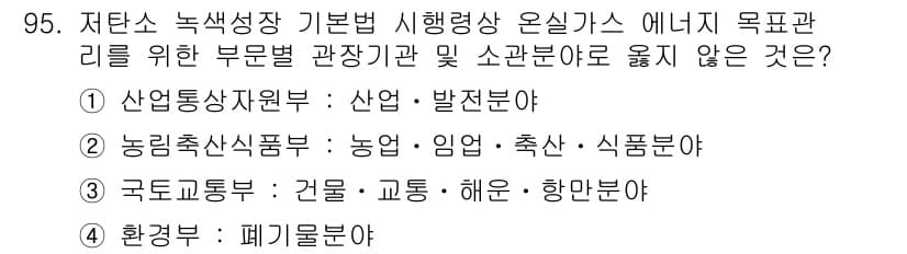 온실가스관리기사 2017년 96번 - . 환경분야

온실가스 관리에서 환경 분야는 폐기물 처리를 포함하지만, ... 에 관한 핵심 기출문제