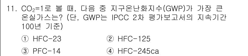 온실가스관리기사 2018년 11번 - 정답과 핵심 포인트를 검수 중인 기출문제