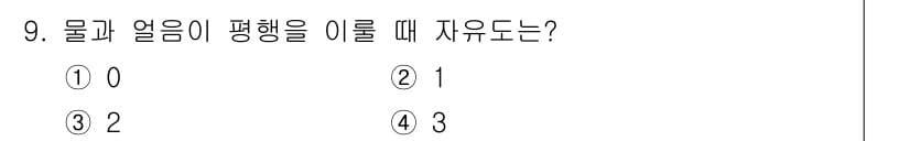 침투비파괴검사산업기사 2016년 9번 - 정답은 ① 0입니다. 물과 얼음의 밀도를 고려할 때, 물의 밀도가 얼음보... 에 관한 핵심 기출문제
