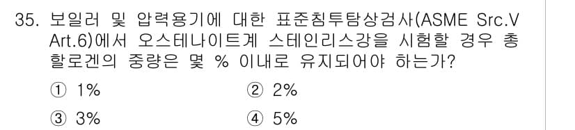 침투비파괴검사산업기사 2018년 35번 - 정답과 핵심 포인트를 검수 중인 기출문제
