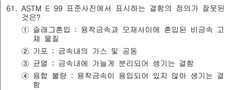 방사선비파괴검사기사 2015년 61번 - 정답과 핵심 포인트를 검수 중인 기출문제