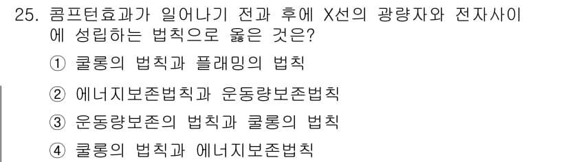 방사선비파괴검사기사(구) 2017년 25번 - 콤프턴 효과는 X선과 전자 사이의 상호작용을 설명하며, 이 과정에서 에너... 에 관한 핵심 기출문제