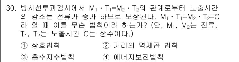 방사선비파괴검사기사(구) 2017년 30번 - M₁과 M₂의 관계에서 T₁=T₂=C일 때, 두 전류(전압)의 비례관계에... 에 관한 핵심 기출문제