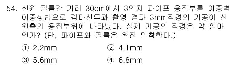 방사선비파괴검사기사(구) 2017년 54번 - 정답과 핵심 포인트를 검수 중인 기출문제