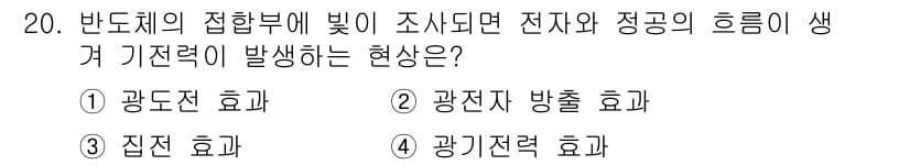 의공기사 2016년 20번 - . 광도체 효과

광도체 효과는 반도체의 접합부에 빛이 조사되면 전자와 ... 에 관한 핵심 기출문제