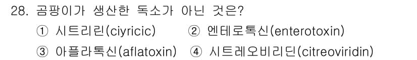 식품가공기능사 2015년 28번 - 사르코리시스는 곰팡이가 생성하는 독소가 아닙니다. 나머지 선택지인 시트리... 에 관한 핵심 기출문제