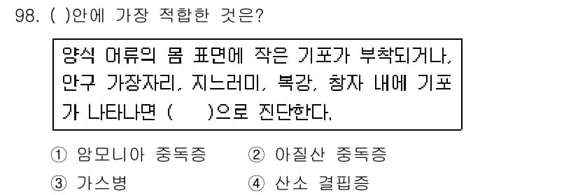 수산양식기사 2016년 98번 - 정답과 핵심 포인트를 검수 중인 기출문제
