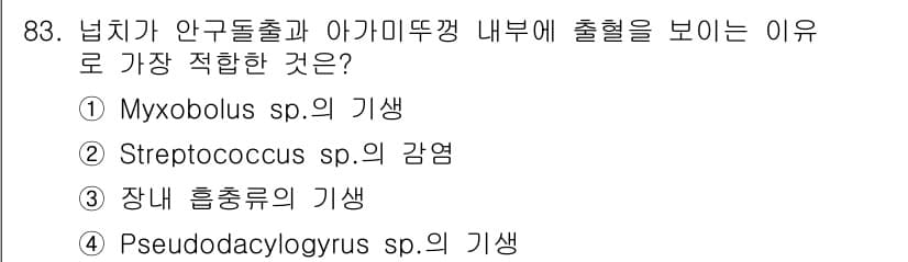수산양식기사 2017년 85번 - Myxobolus sp.는 수산 양식에서 중요한 기생충으로, 특히 생선의... 에 관한 핵심 기출문제