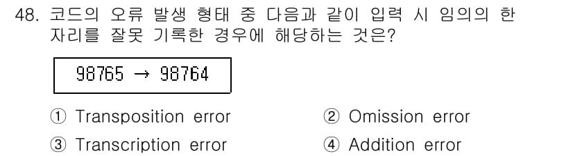 정보처리산업기사 2018년 48번 - . 

정답인 이유는 입력된 숫자를 잘못 읽어 두 자리의 순서가 바뀌는 ... 에 관한 핵심 기출문제